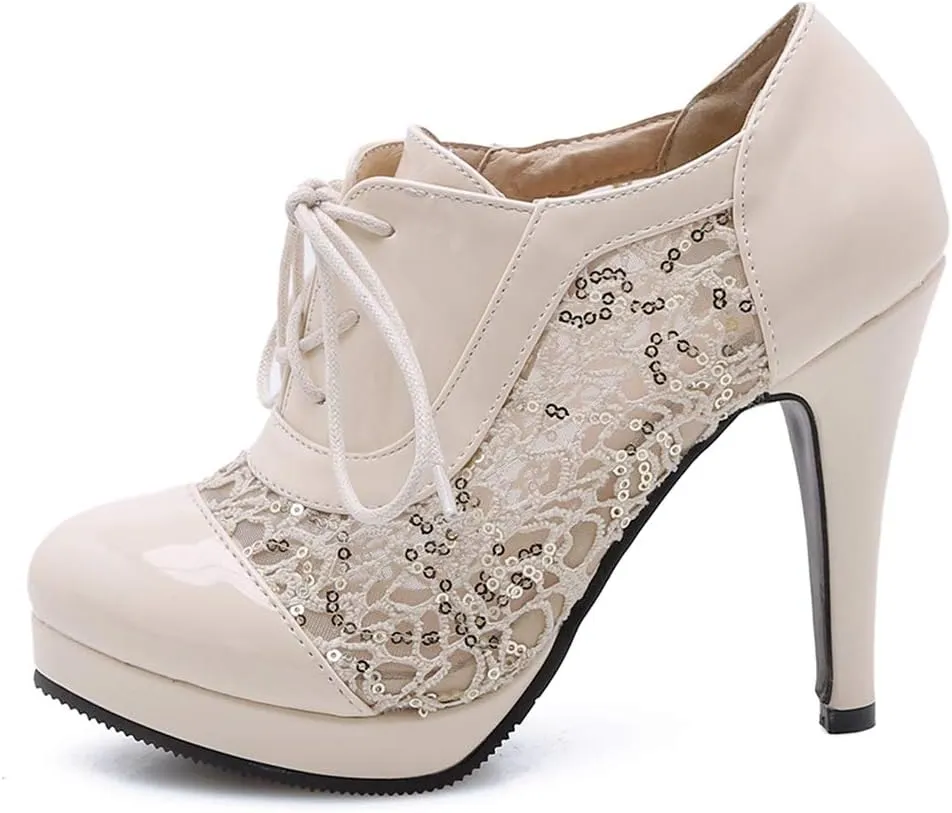 Gracemee Women Classic Brogue Shoes Stiletto High Heels