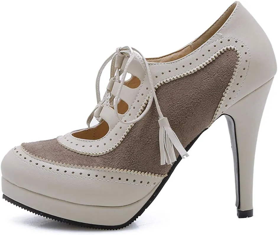 Gracemee Women Classic Brogue Shoes Stiletto High Heels
