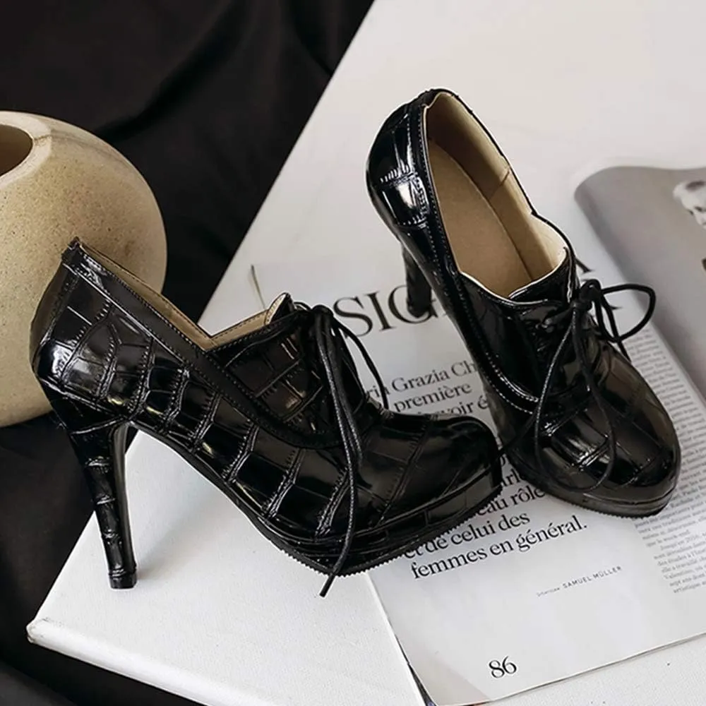 Gracemee Women Classic Brogue Shoes Stiletto High Heels