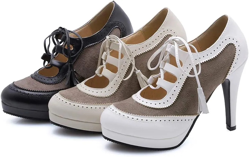 Gracemee Women Classic Brogue Shoes Stiletto High Heels