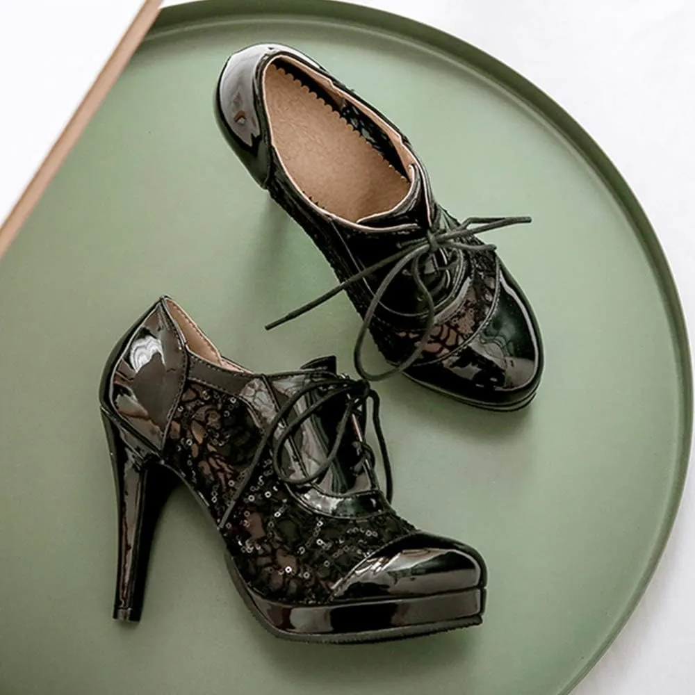Gracemee Women Classic Brogue Shoes Stiletto High Heels