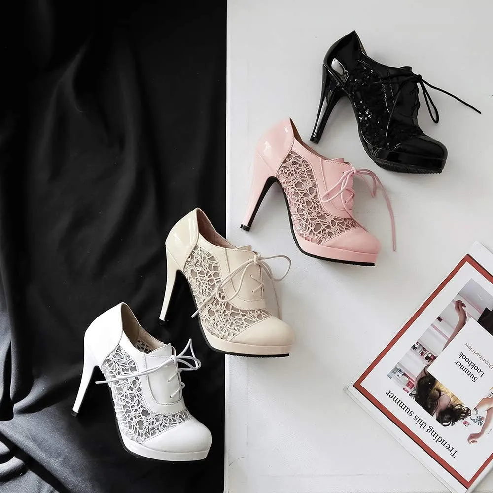 Gracemee Women Classic Brogue Shoes Stiletto High Heels