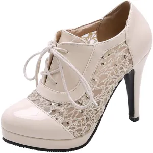 Gracemee Women Classic Brogue Shoes Stiletto High Heels