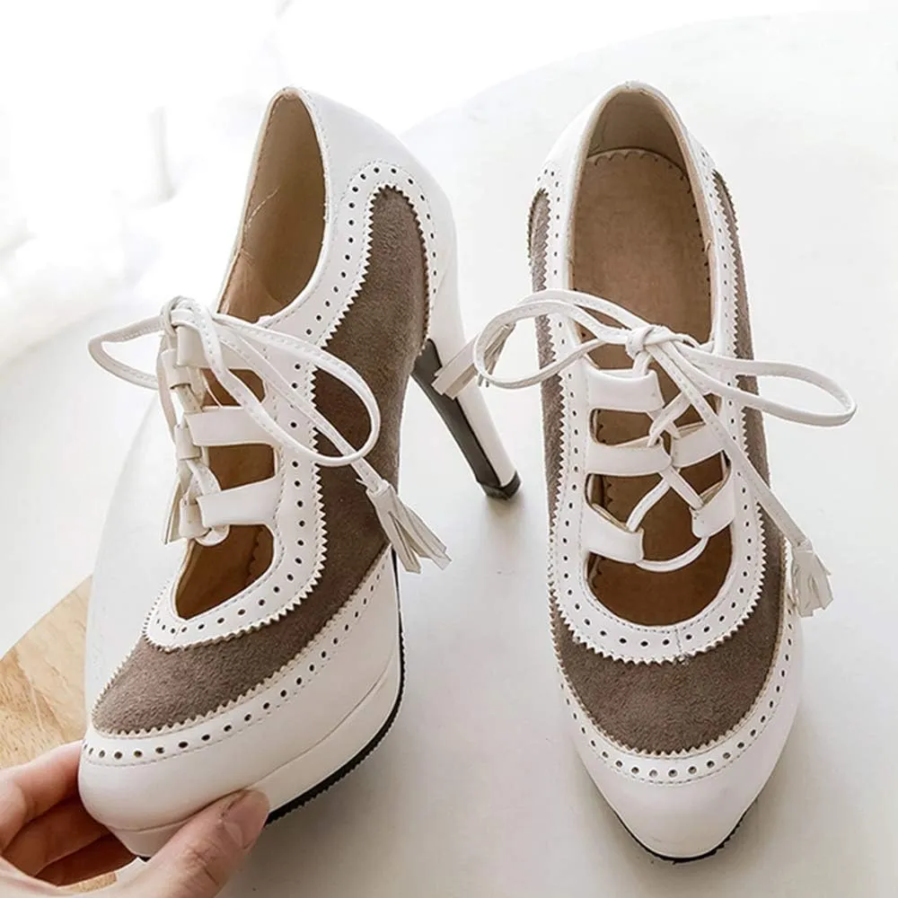 Gracemee Women Classic Brogue Shoes Stiletto High Heels