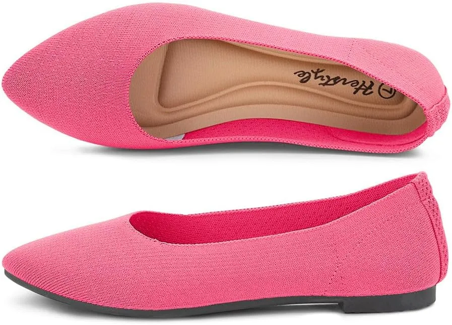Herstyle Women's Flats  Dressy Pointed Toe Knit Ballet Flat Shoes with Memory Foam | Slip-On, Foldable & Comfortable for Work, Office, Party & Travel (2025 Trend)