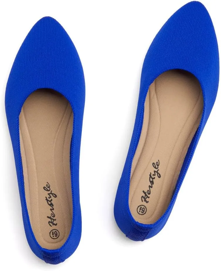 Herstyle Women's Flats  Dressy Pointed Toe Knit Ballet Flat Shoes with Memory Foam | Slip-On, Foldable & Comfortable for Work, Office, Party & Travel (2025 Trend)