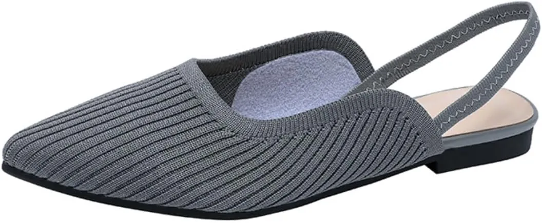 HROYL Slingback Flats for Women Pointed Toe Ballet Flats Shoes Women Dressy Comfortable Slip On Knit Flat Model XTZ-BT6