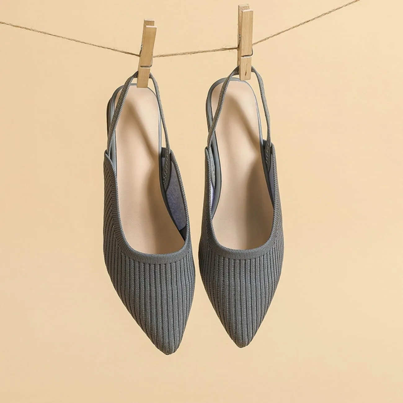 HROYL Slingback Flats for Women Pointed Toe Ballet Flats Shoes Women Dressy Comfortable Slip On Knit Flat Model XTZ-BT6
