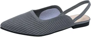 HROYL Slingback Flats for Women Pointed Toe Ballet Flats Shoes Women Dressy Comfortable Slip On Knit Flat Model XTZ-BT6