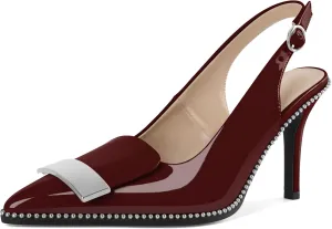 Joseywade Womens Slingback High Heels Stiletto Heels Pointed Toe 3.5 Inch Closed Toe Slip On Beaded Pumps Size 5-13