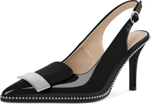 Joseywade Womens Slingback High Heels Stiletto Heels Pointed Toe 3.5 Inch Closed Toe Slip On Beaded Pumps Size 5-13