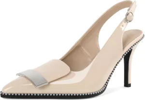 Joseywade Womens Slingback High Heels Stiletto Heels Pointed Toe 3.5 Inch Closed Toe Slip On Beaded Pumps Size 5-13