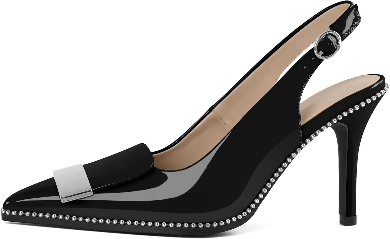 Joseywade Womens Slingback High Heels Stiletto Heels Pointed Toe 3.5 Inch Closed Toe Slip On Beaded Pumps Size 5-13