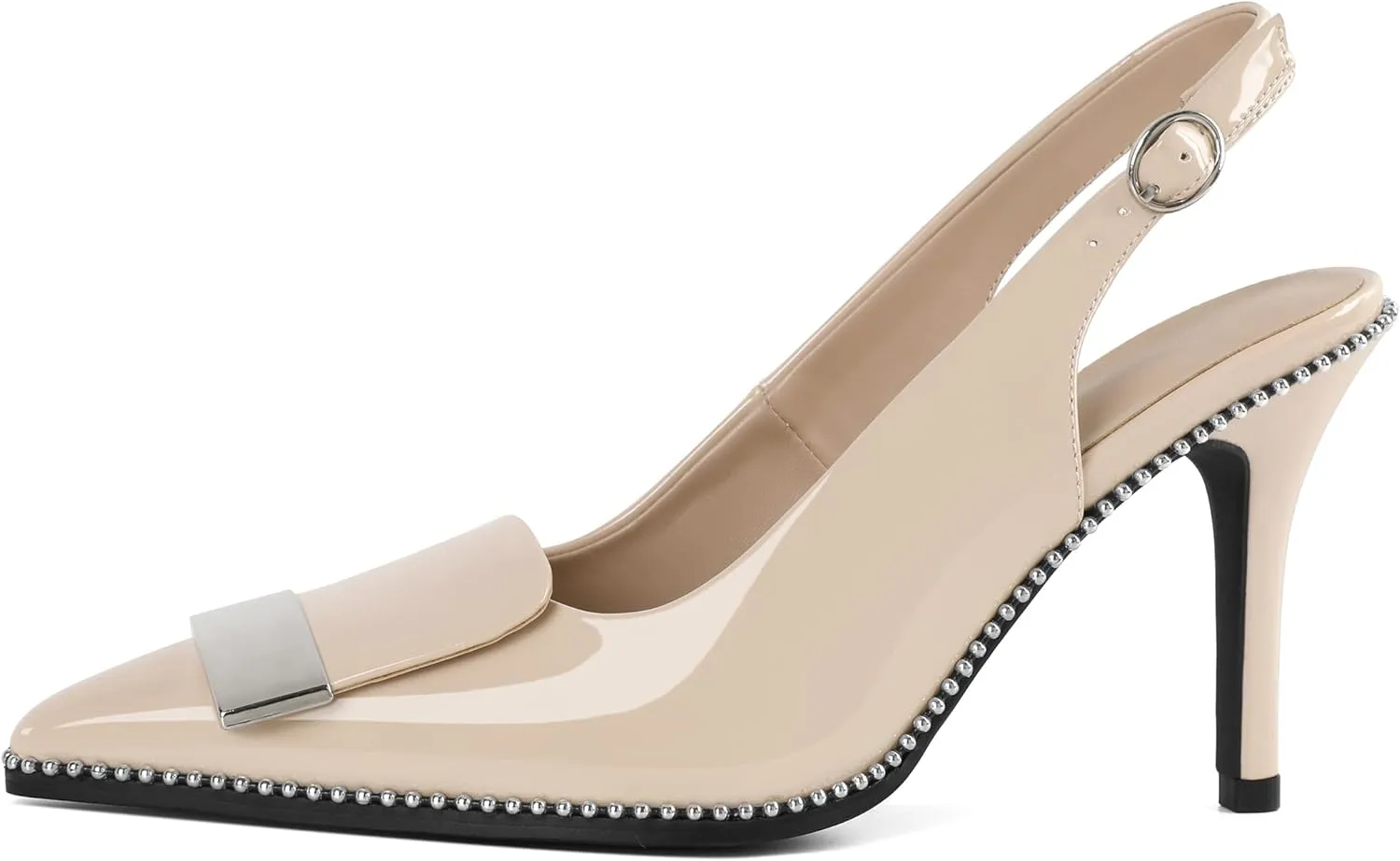 Joseywade Womens Slingback High Heels Stiletto Heels Pointed Toe 3.5 Inch Closed Toe Slip On Beaded Pumps Size 5-13