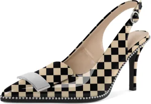 Joseywade Womens Slingback High Heels Stiletto Heels Pointed Toe 3.5 Inch Closed Toe Slip On Beaded Pumps Size 5-13