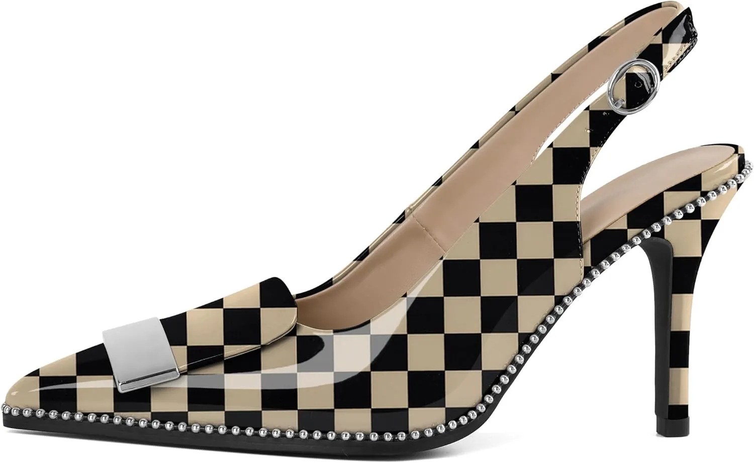 Joseywade Womens Slingback High Heels Stiletto Heels Pointed Toe 3.5 Inch Closed Toe Slip On Beaded Pumps Size 5-13