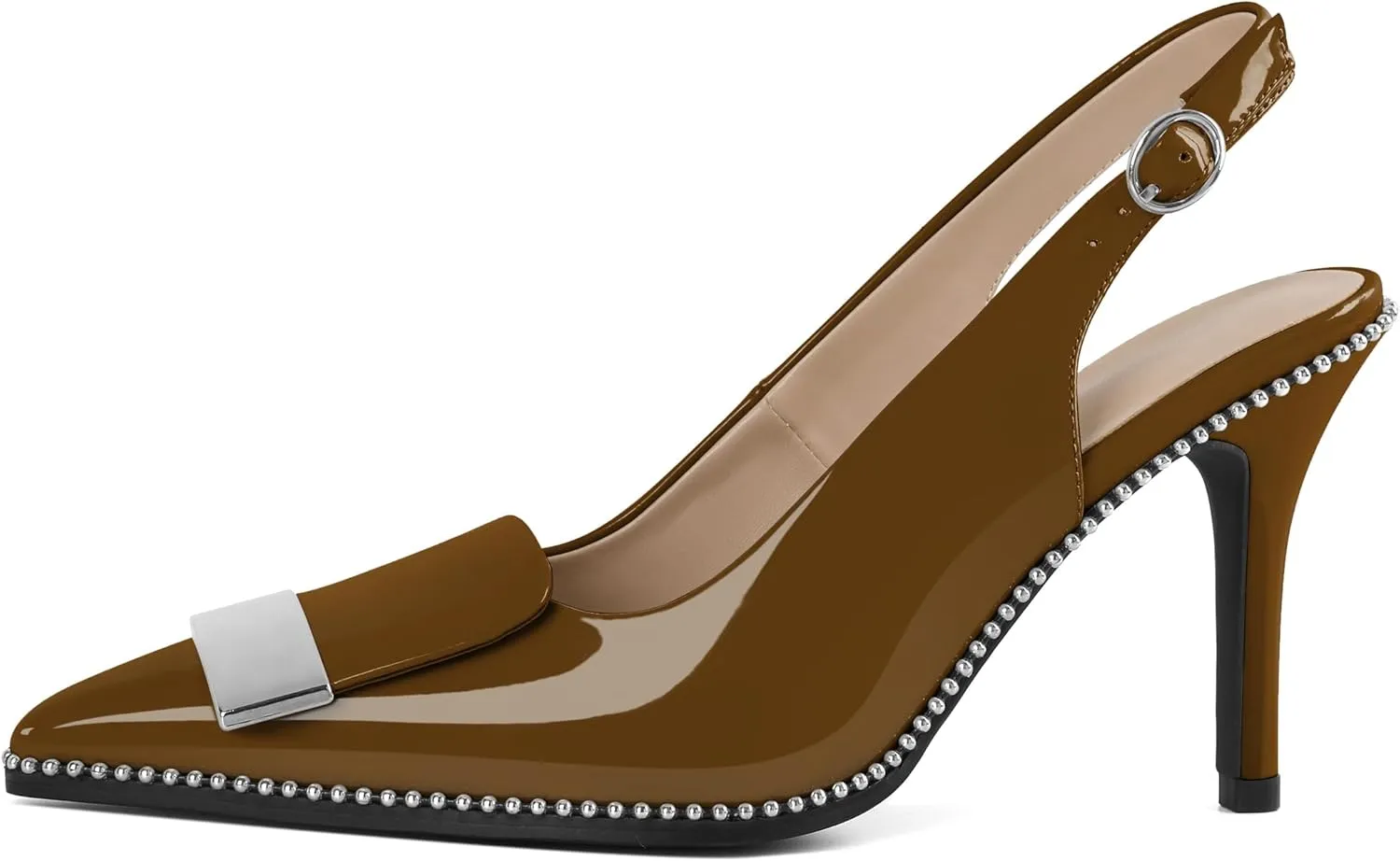 Joseywade Womens Slingback High Heels Stiletto Heels Pointed Toe 3.5 Inch Closed Toe Slip On Beaded Pumps Size 5-13