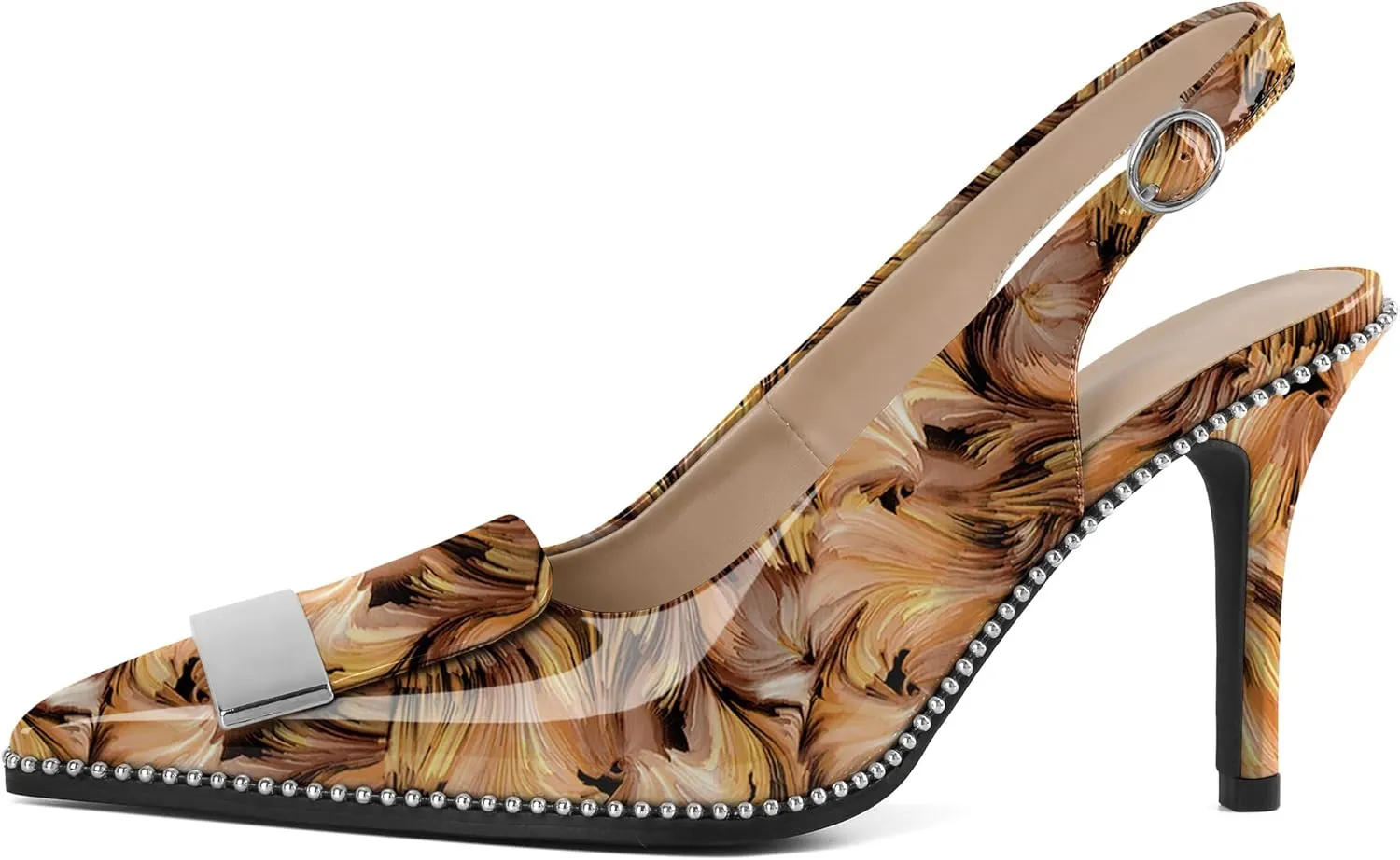 Joseywade Womens Slingback High Heels Stiletto Heels Pointed Toe 3.5 Inch Closed Toe Slip On Beaded Pumps Size 5-13