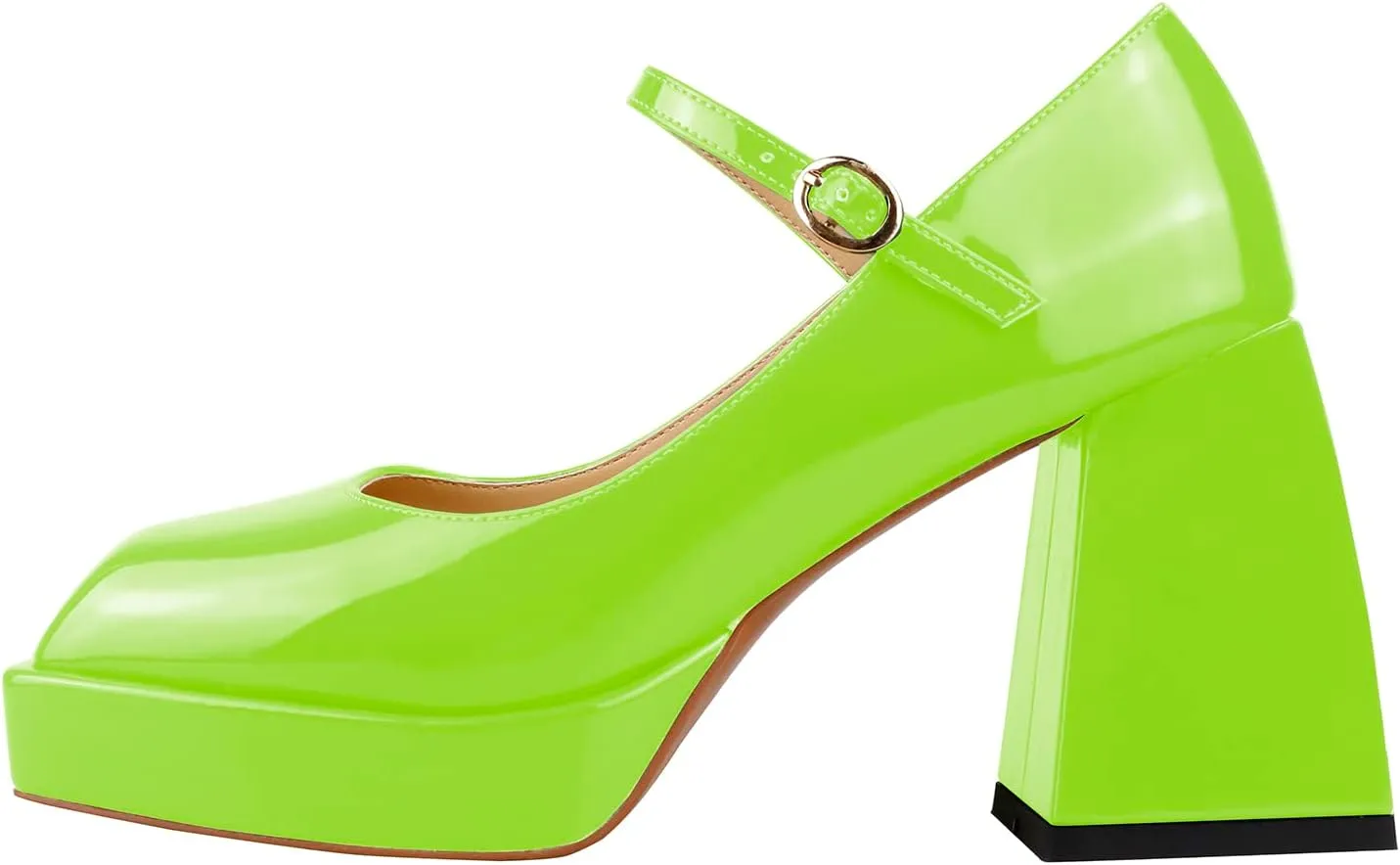Lutalica W Women's Closed Square Toe Patent Leather 3.7IN Mid Block Heel Platform Ankle Strap Mary Jane Pumps Shoes