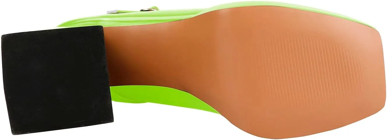 Lutalica W Women's Closed Square Toe Patent Leather 3.7IN Mid Block Heel Platform Ankle Strap Mary Jane Pumps Shoes