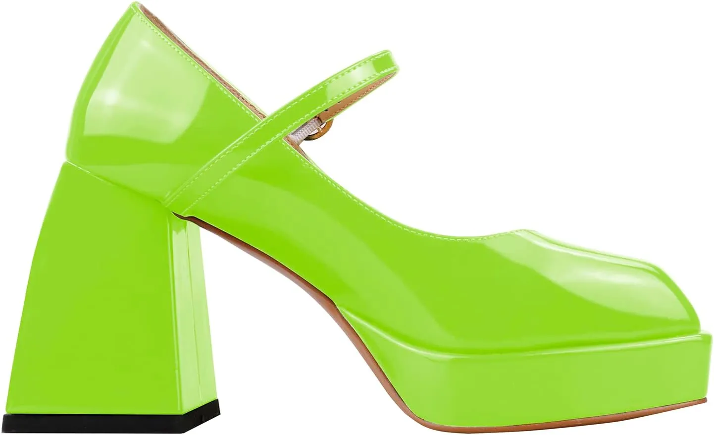 Lutalica W Women's Closed Square Toe Patent Leather 3.7IN Mid Block Heel Platform Ankle Strap Mary Jane Pumps Shoes
