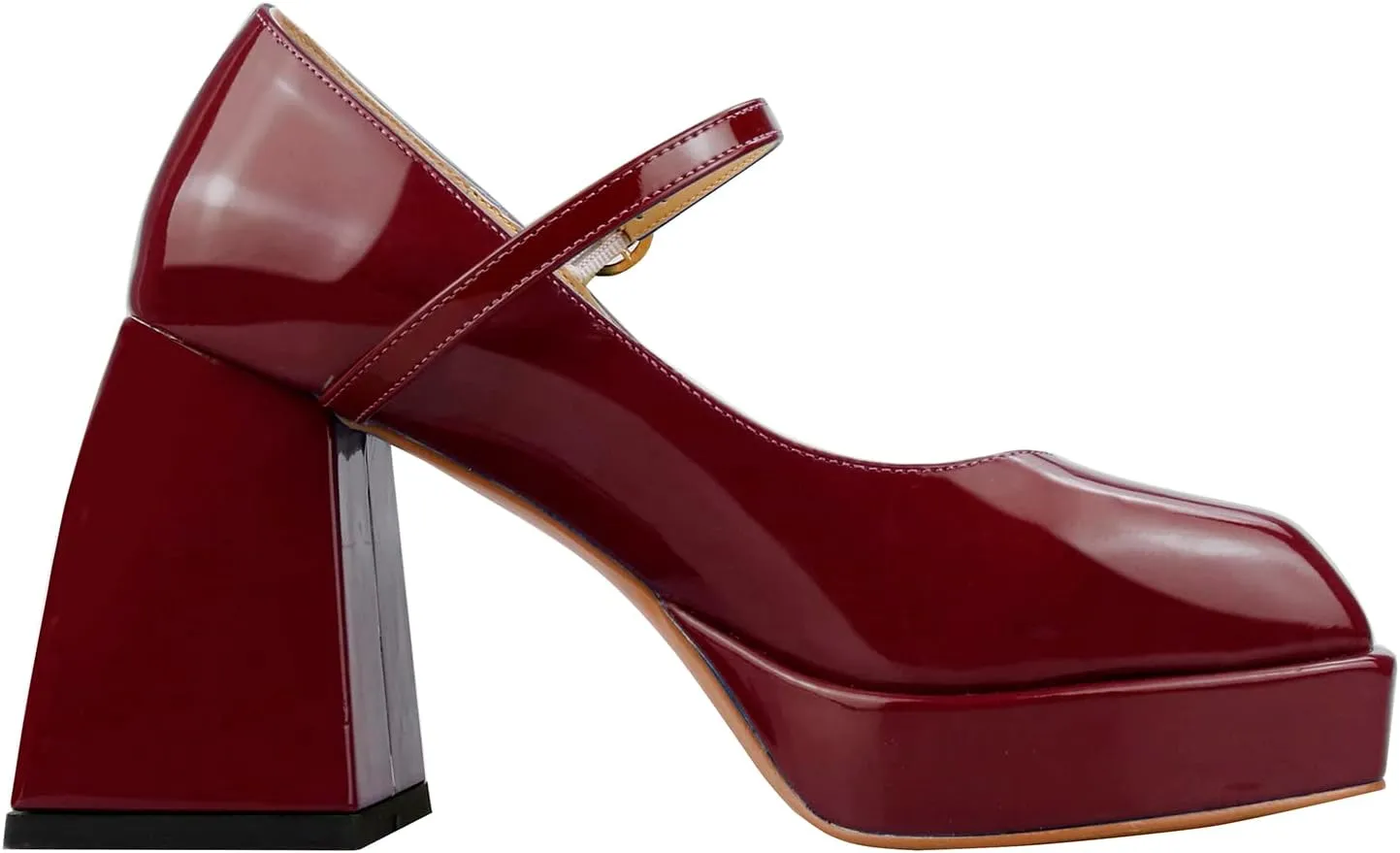 Lutalica W Women's Closed Square Toe Patent Leather 3.7IN Mid Block Heel Platform Ankle Strap Mary Jane Pumps Shoes