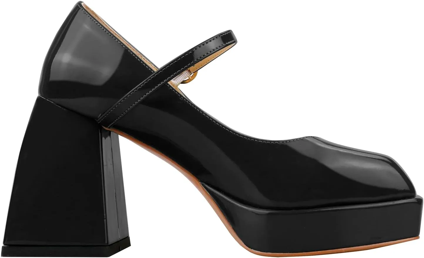 Lutalica W Women's Closed Square Toe Patent Leather 3.7IN Mid Block Heel Platform Ankle Strap Mary Jane Pumps Shoes