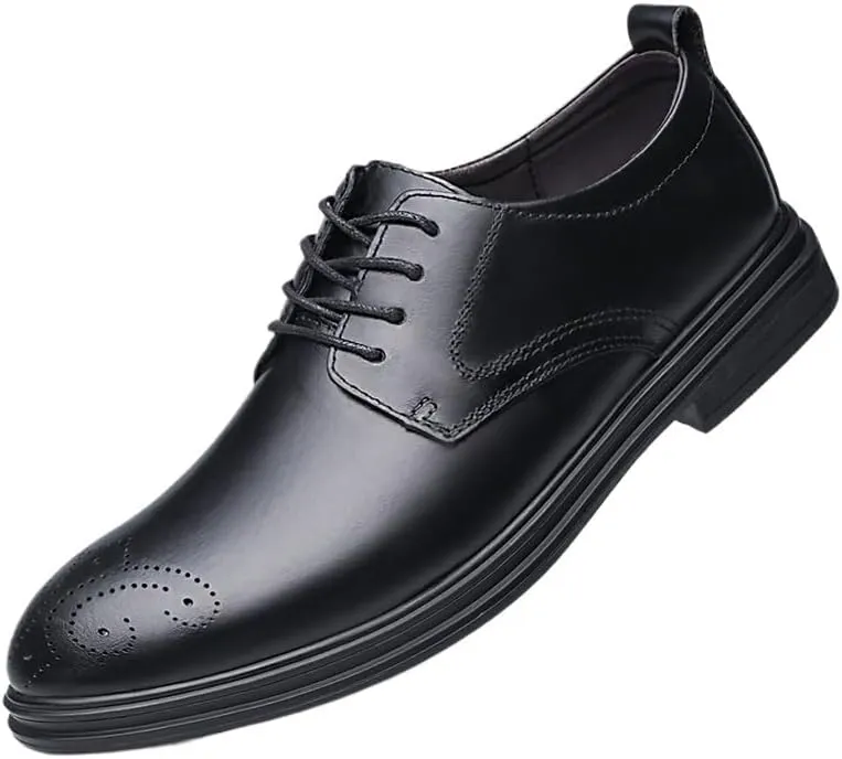 Men's Breathable Comfortable Business Lace Up Oxford Shoes Mens Classic Genuine Leather Oxford Dress Shoes Non-Slip Softsole Walking Oxford Shoes