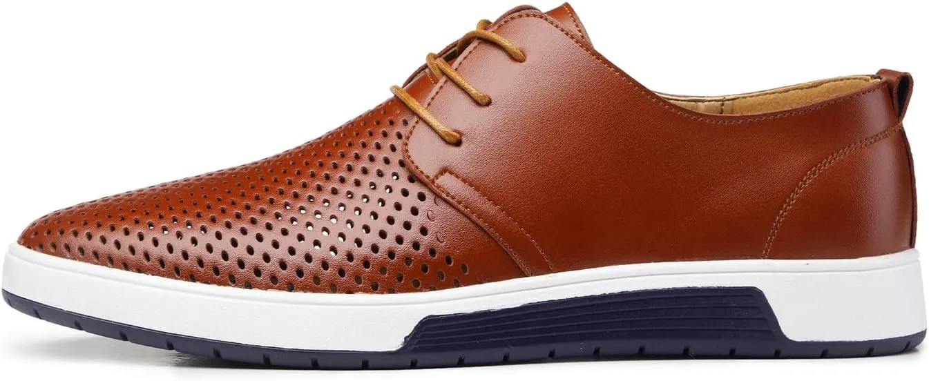 Men's Breathable Summer Lace Up Perforated Oxford Sneakers Casual Walking Driving Flats Shoes