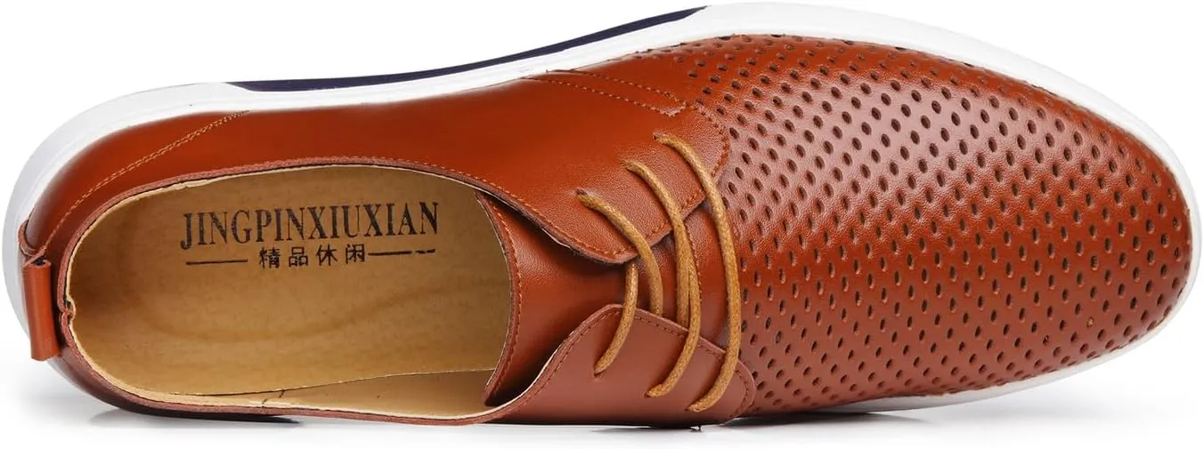 Men's Breathable Summer Lace Up Perforated Oxford Sneakers Casual Walking Driving Flats Shoes