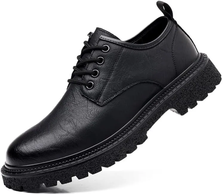 Men's Brogue Oxfords Shoes Fashion Slip-On Round Anti-Slip Mid Chunky Heels Men's Dress Shoes Leather Wingtip Brogue Oxfords