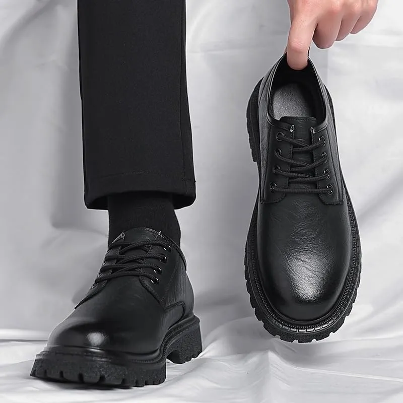 Men's Brogue Oxfords Shoes Fashion Slip-On Round Anti-Slip Mid Chunky Heels Men's Dress Shoes Leather Wingtip Brogue Oxfords