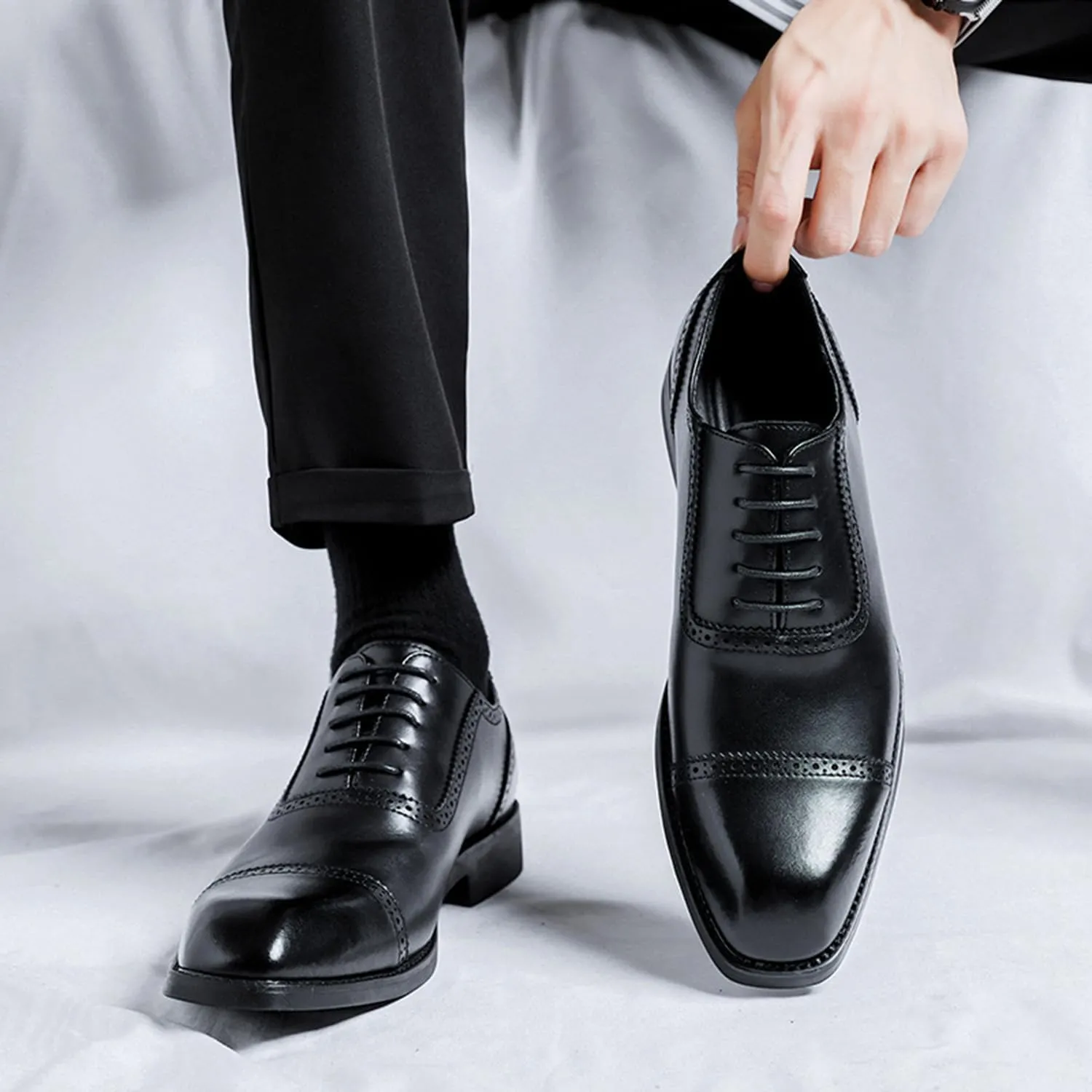 Men's Business Casual Dress Shoes Classic Square Toe Lace-Up Brogues Modern Formal Oxfords for Wedding Party Office Uniform