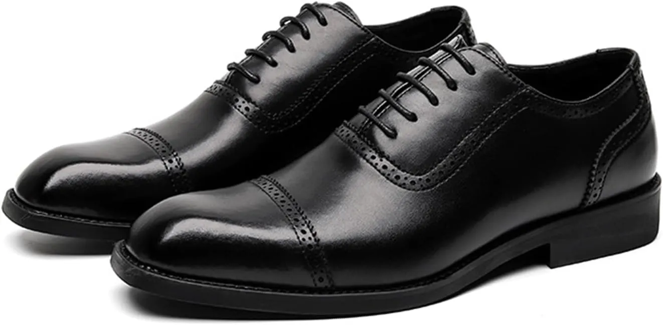 Men's Business Casual Dress Shoes Classic Square Toe Lace-Up Brogues Modern Formal Oxfords for Wedding Party Office Uniform
