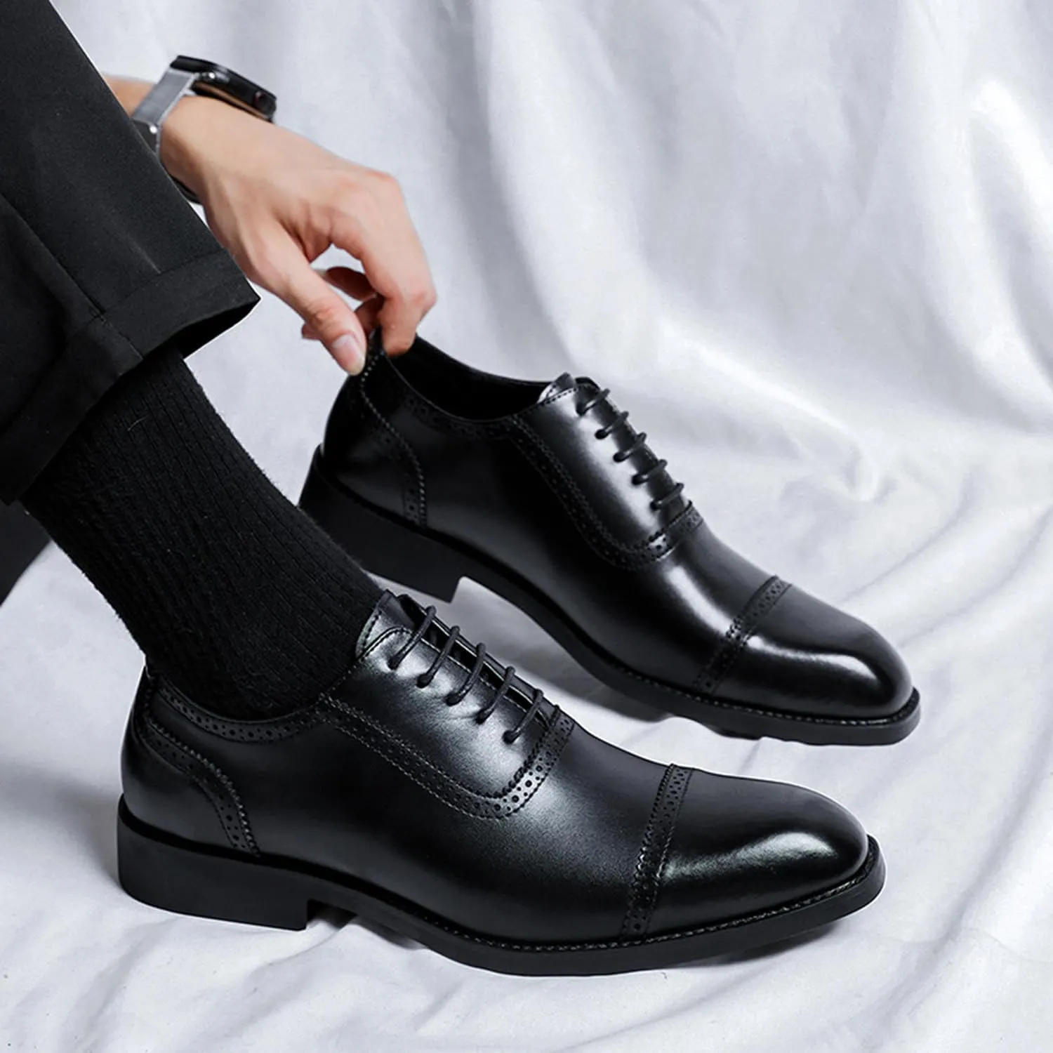 Men's Business Casual Dress Shoes Classic Square Toe Lace-Up Brogues Modern Formal Oxfords for Wedding Party Office Uniform