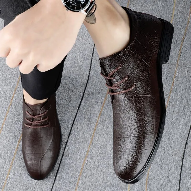 Men's Classic Lace Up Oxfords Shoes Fashion Casual Pointed Toe Leather Dress Shoes Walking Derby Shoes for Men