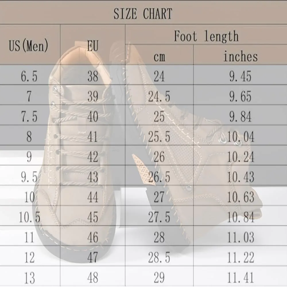 Men's Comfortable Handmade Leather Boots,Comfortable Mid-Cut Lace-Up Casual Shoes – Non-Slip Arch Support Outdoor Workwear Ankle Boots