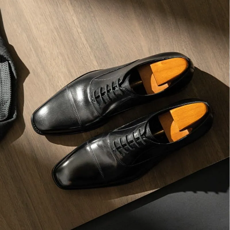 Men's Dress Cap Toe Shoes Genuine Leather Wingtip Brogue Oxford Formal Shoes for Men Business Derby Shoes Non-Slip Rubber Soft Sole Lace-ups