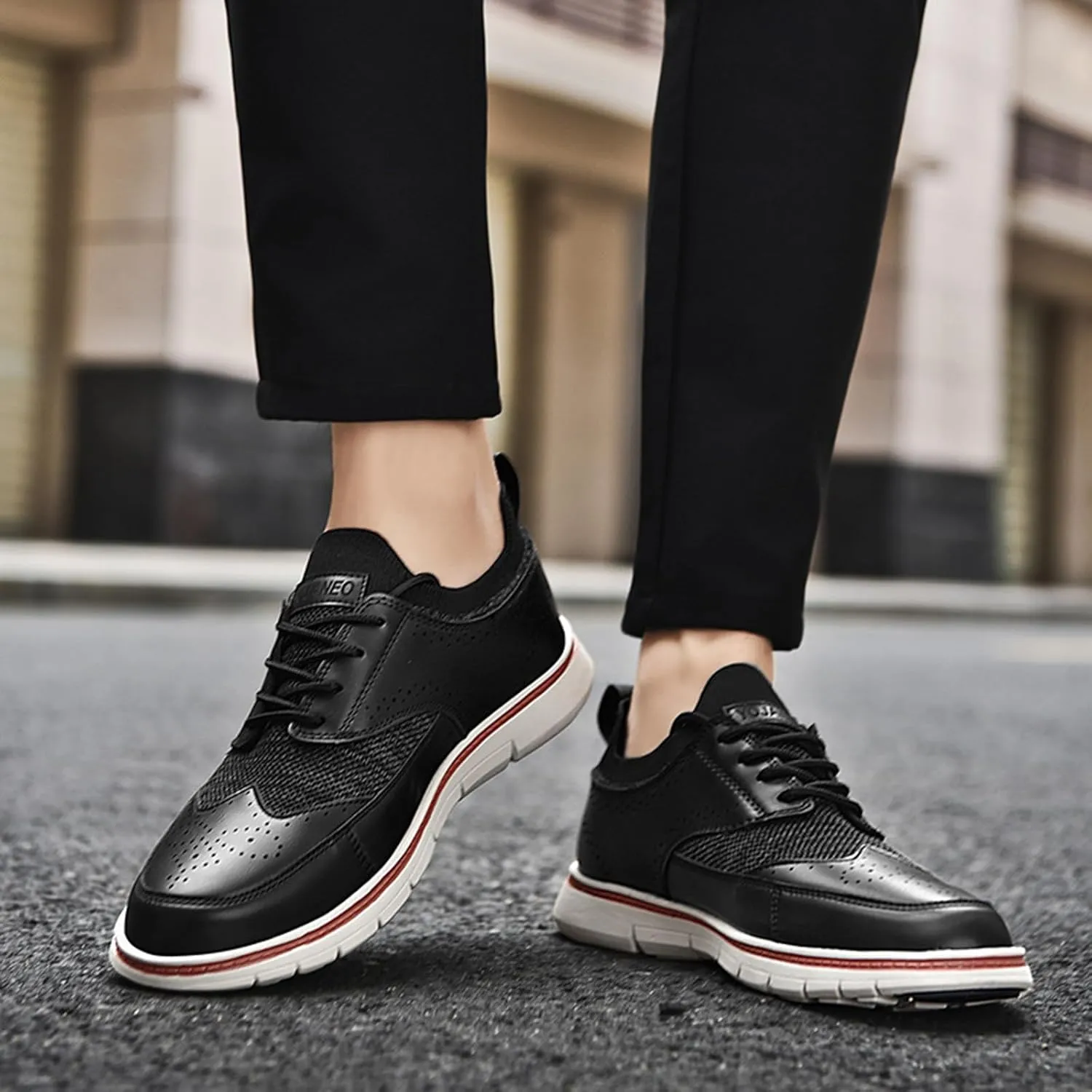 Men's Genuine Leather Knit Oxfords Sneakers Fashion Carving Round-Toe Lace Up Low Top Brogue Dress Shoes Lightweight Comfortable Casual Business Formal Shoes