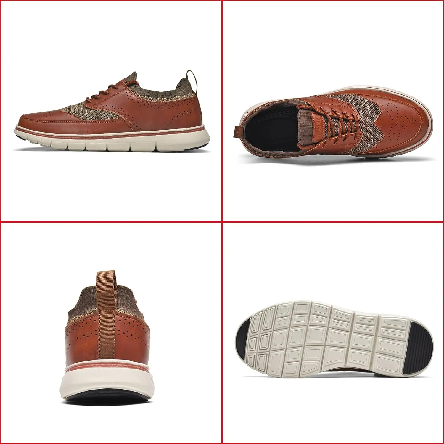 Men's Genuine Leather Knit Oxfords Sneakers Fashion Carving Round-Toe Lace Up Low Top Brogue Dress Shoes Lightweight Comfortable Casual Business Formal Shoes