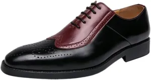 Men's Lace-Up Square Toe Oxfords Shoes Fashionable Low Top Non Slip Loafers Vintage Classic Formal Brogue Shoes