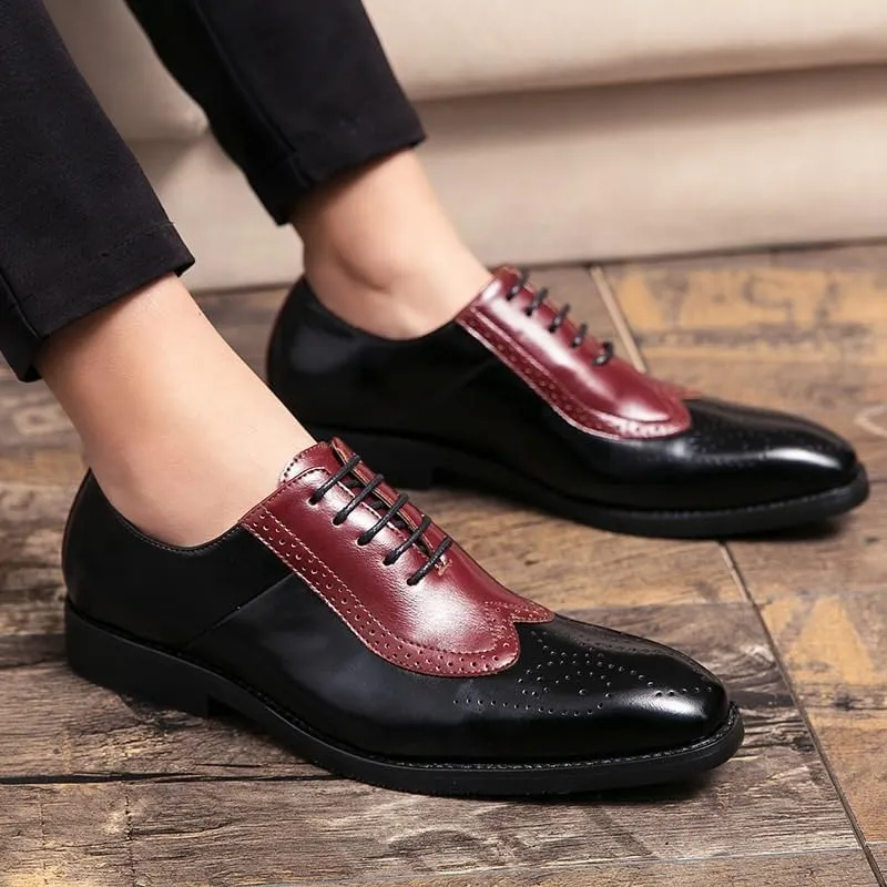 Men's Lace-Up Square Toe Oxfords Shoes Fashionable Low Top Non Slip Loafers Vintage Classic Formal Brogue Shoes