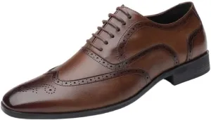 Men's Lace-up Wingtip Brogue Shoes Fashionable Lightweight Oxford Shoes Classic Wear-Resistant Leather Shoes