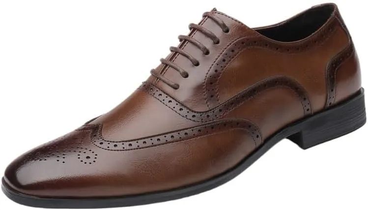 Men's Lace-up Wingtip Brogue Shoes Fashionable Lightweight Oxford Shoes Classic Wear-Resistant Leather Shoes
