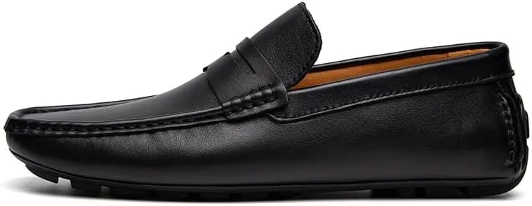 Mens Loafers Shoe Square Toe Genuine Leather Penny Driving Loafers Comfortable Anti-Slip Flexible Party Walking Slip-on