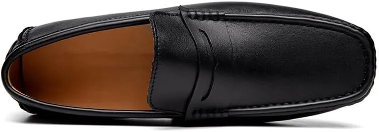 Mens Loafers Shoe Square Toe Genuine Leather Penny Driving Loafers Comfortable Anti-Slip Flexible Party Walking Slip-on