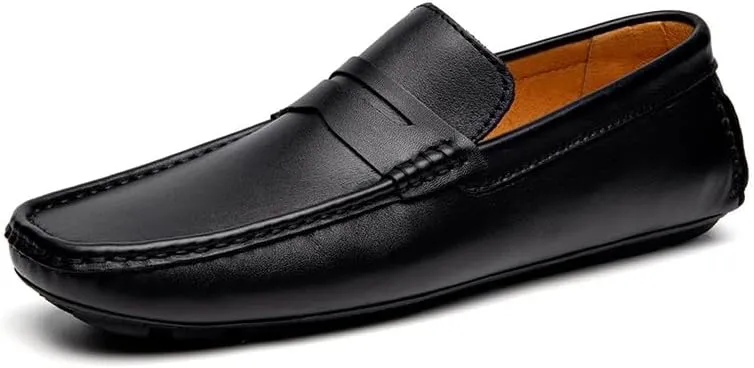 Mens Loafers Shoe Square Toe Genuine Leather Penny Driving Loafers Comfortable Anti-Slip Flexible Party Walking Slip-on