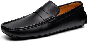 Mens Loafers Shoe Square Toe Genuine Leather Penny Driving Loafers Comfortable Anti-Slip Flexible Party Walking Slip-on