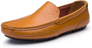 Mens Loafers Shoe Square Toe PU Leather Driving Style Loafer Flat Heel Lightweight Slip Resistant Walking Prom Slip-ons(Yellow,8)
