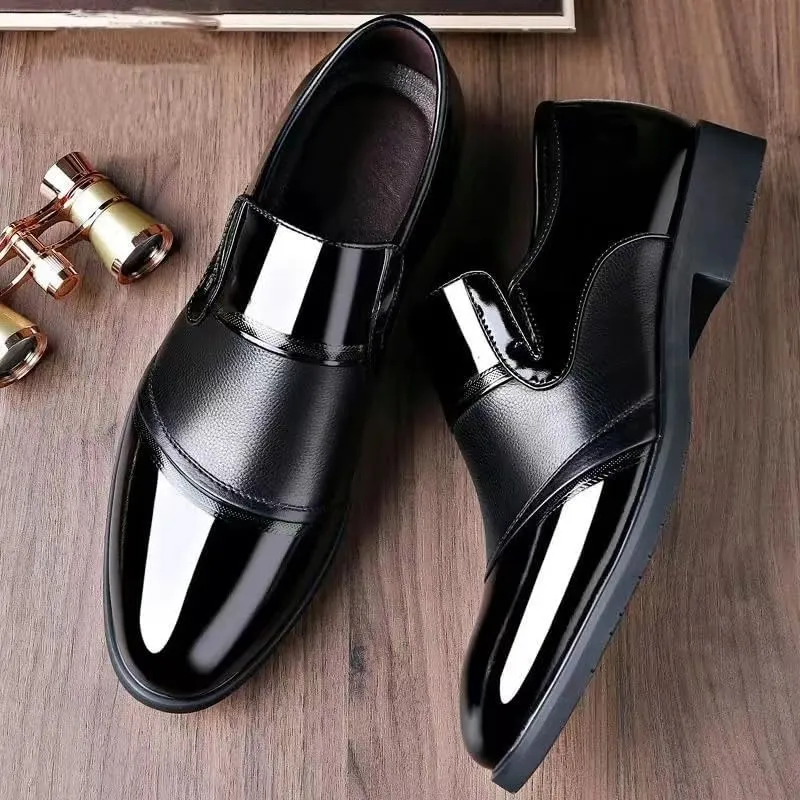 Men's Patent Leather Formal Business Oxford Shoes Mens Fashion Classic Pointed Toe Slip On Low Top Dress Shoes Non-Slip Softsole Walking Shoes